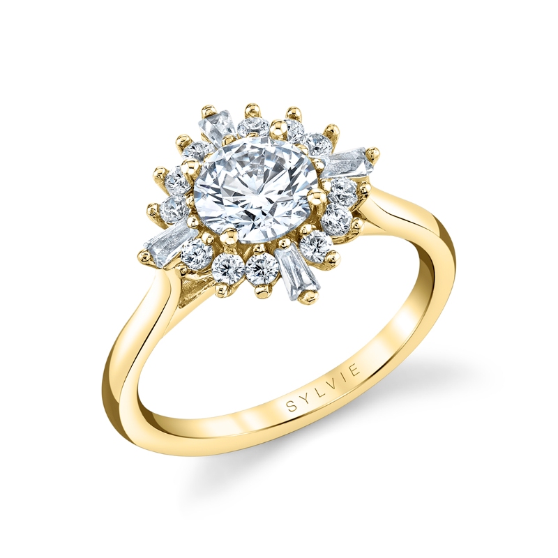 Round Cut Floral Halo Engagement Ring - Ariah