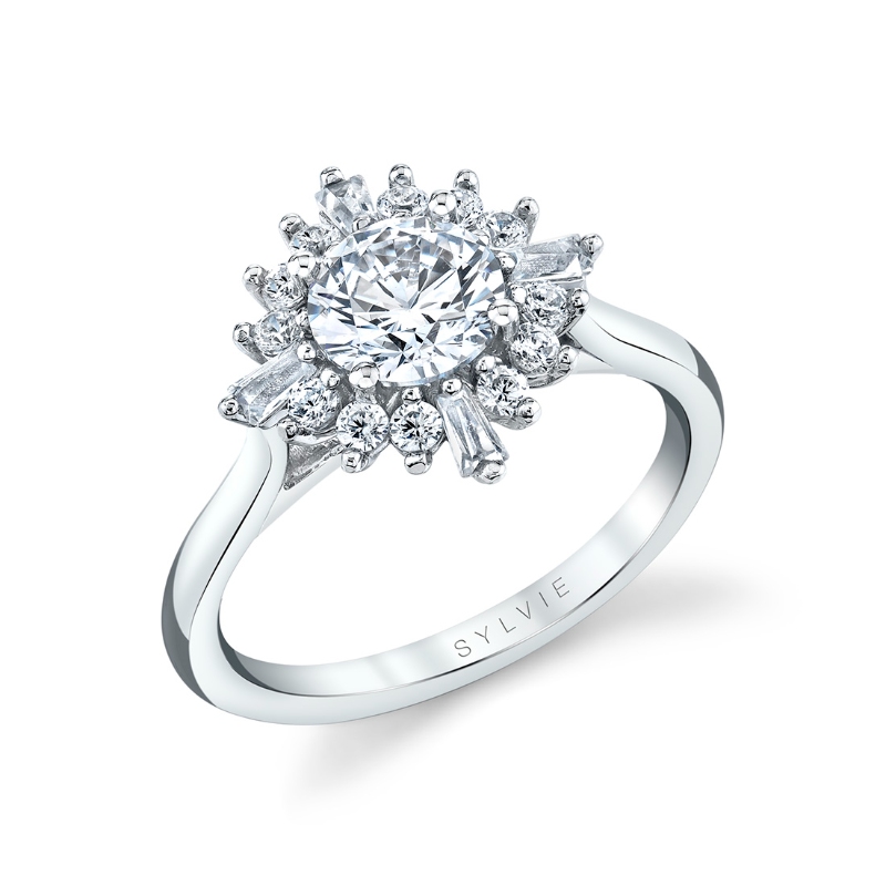 Round Cut Floral Halo Engagement Ring - Ariah