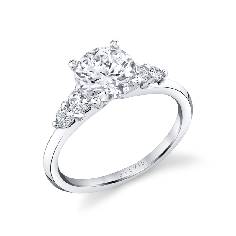Round Cut Multi Side Stone Engagement Ring - Daria