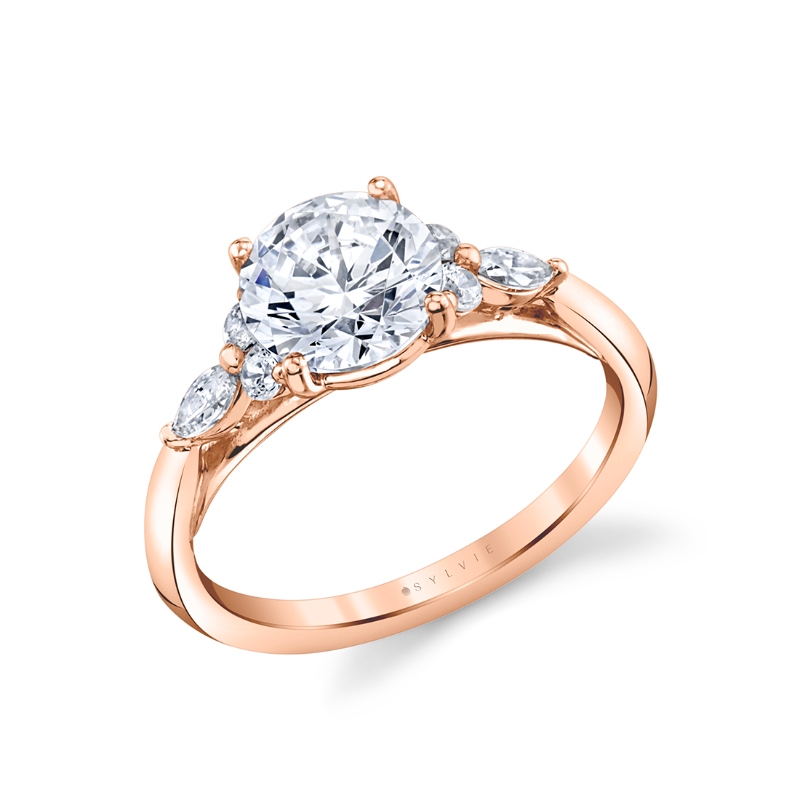 Round Cut Multi Side Stone Engagement Ring - Linnea