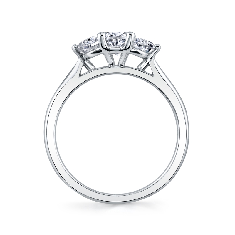 Round Three Stone Engagement Ring with Half Moon Side Stones - Melisandre