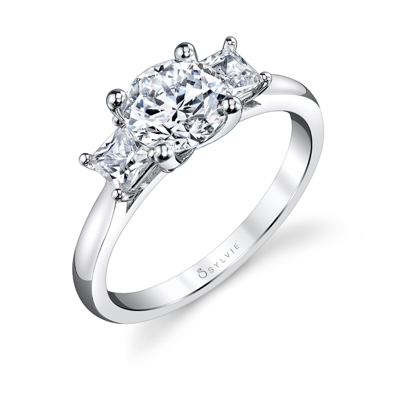 Three Stone Engagement Ring with Princess Side Stones - Micheline