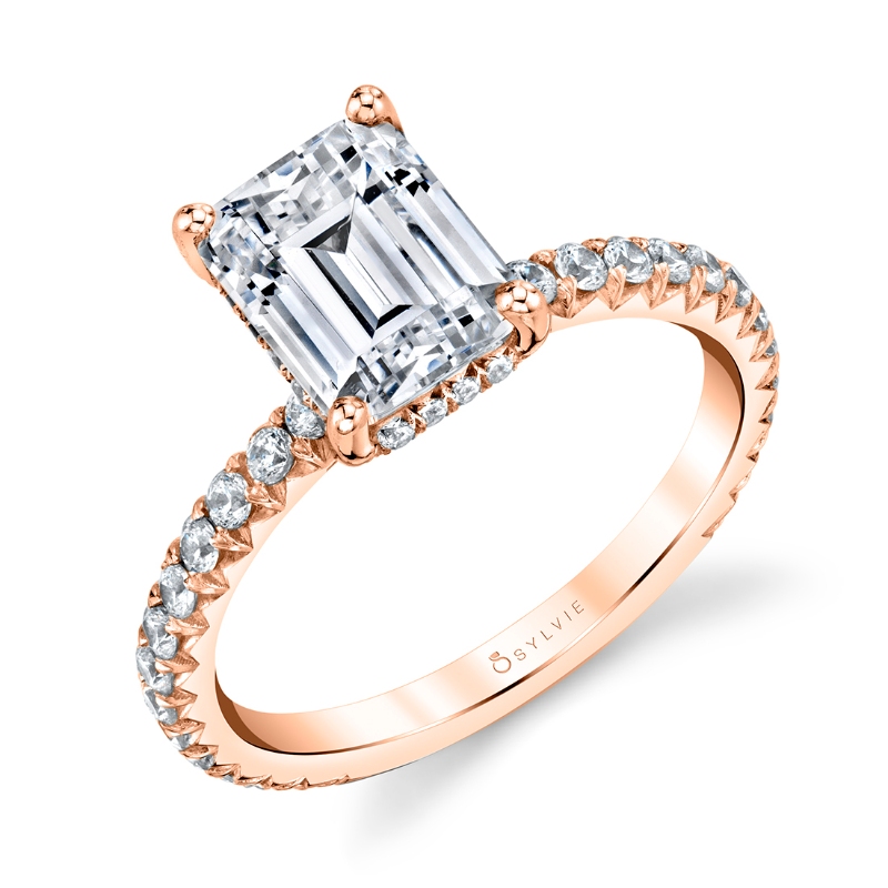 Emerald Cut Classic Hidden Halo Engagement Ring - Perri