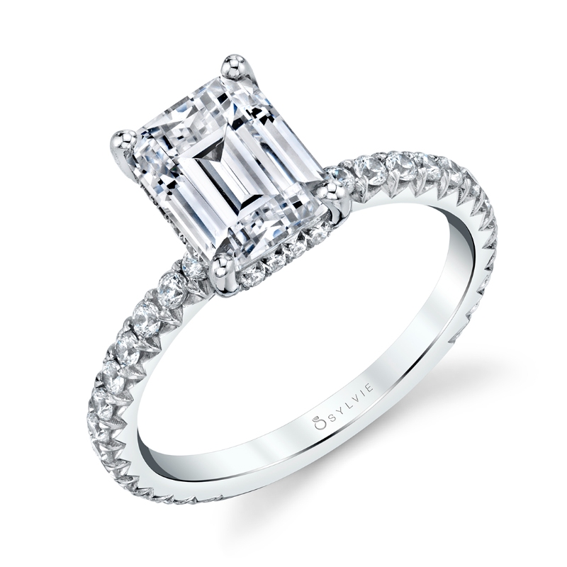 Emerald Cut Classic Hidden Halo Engagement Ring - Perri