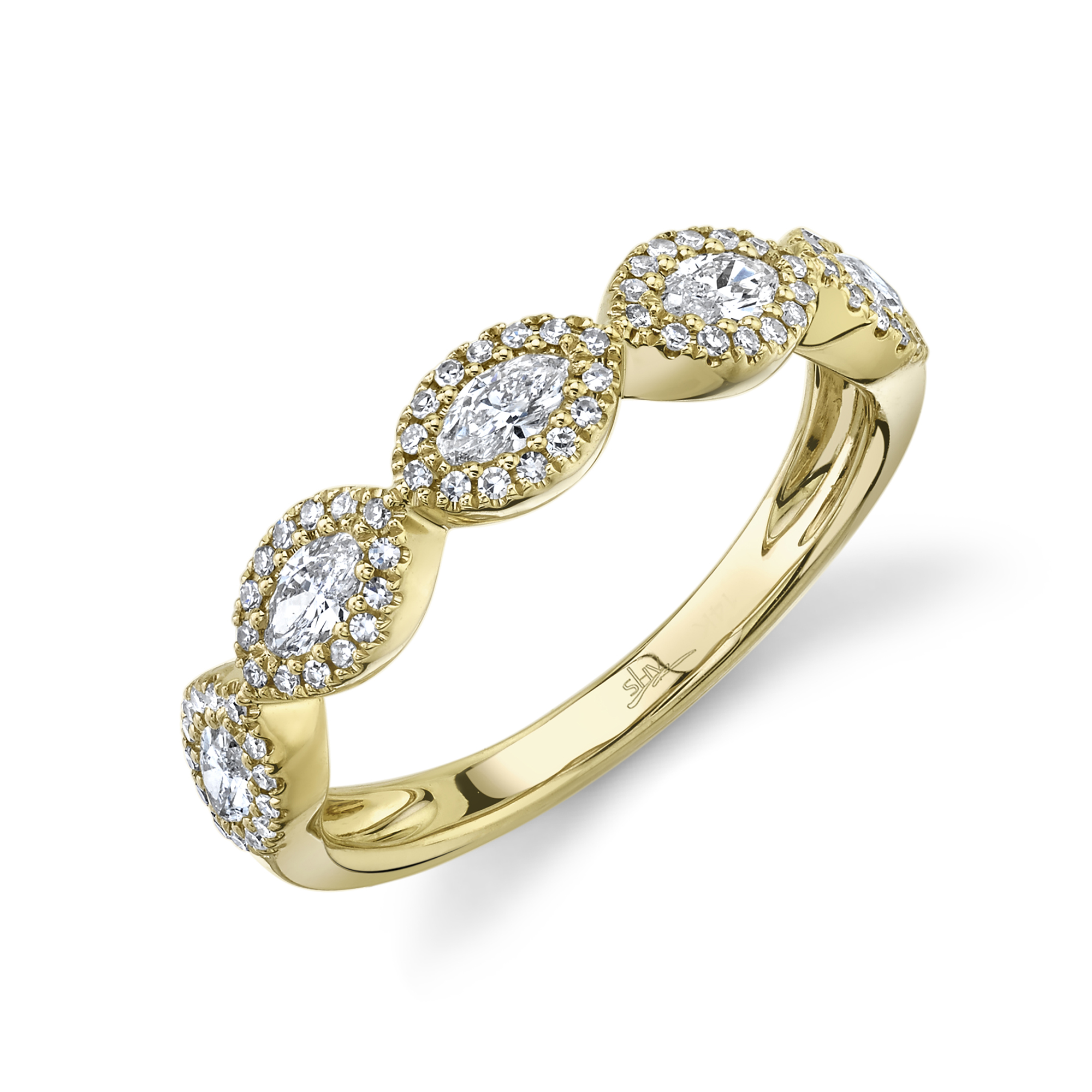 .55CTW 5-MARQUISE STATION LDS BAND CONTAINING: 5 MARQUISE DIAMONDS + 70 ROUND PRONG-SET DIAMONDS; 14KY