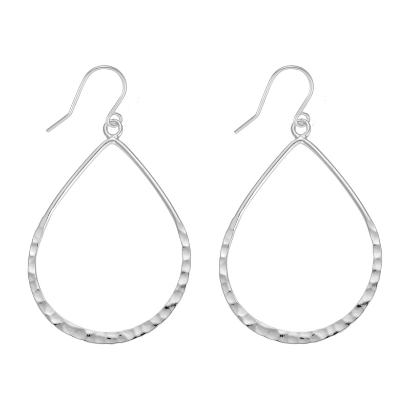 STERLING SILVER (RHODIUM PLATED)THIN HAMMERED TEARDROP EARRINGS ON WIRES