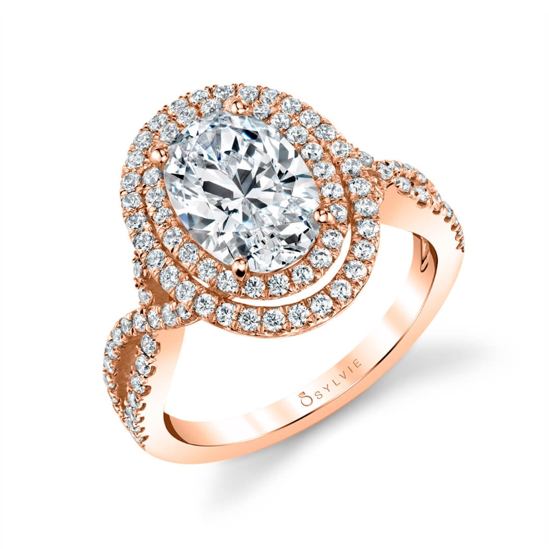 Double Halo Split Shank Engagement Ring - Jocelina