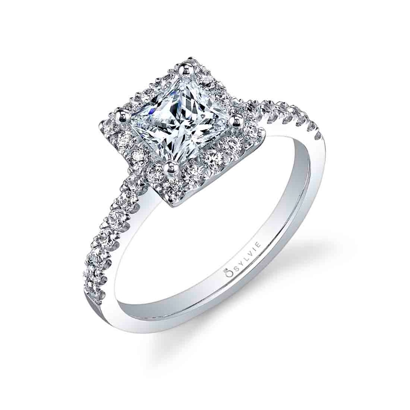 Princess Cut Classic Two Tone Halo Engagement Ring - Chantelle