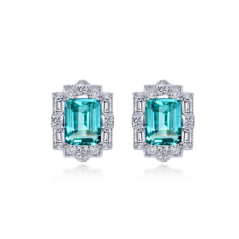 Fancy Lab-Grown Sapphire Halo Stud Earrings
