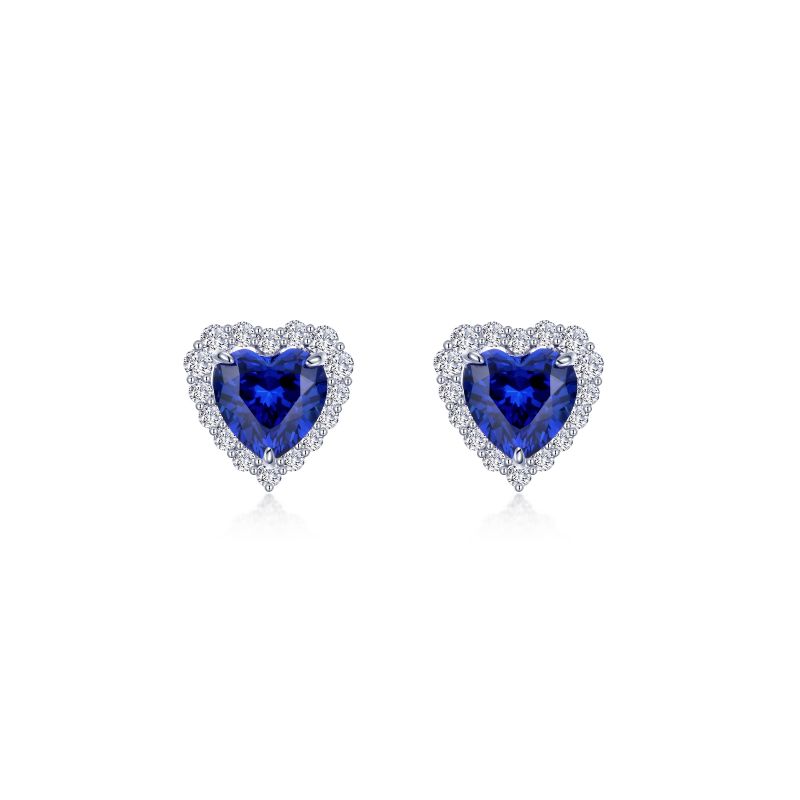 Fancy Lab-Grown Sapphire Halo Heart Earrings