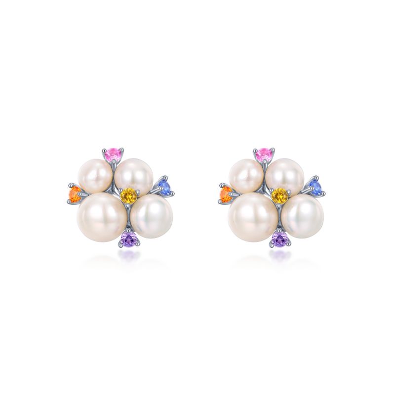 Freshwater Pearl and Lab Grown Sapphires Earrings