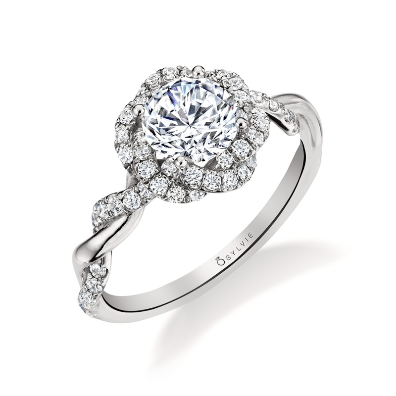 Round Cut Spiral Halo Engagement Ring - Gabrielle