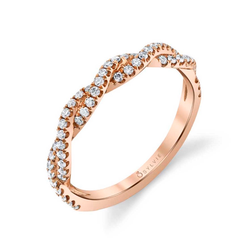 Round Cut Double Diamond Spiral Wedding Ring - Gina