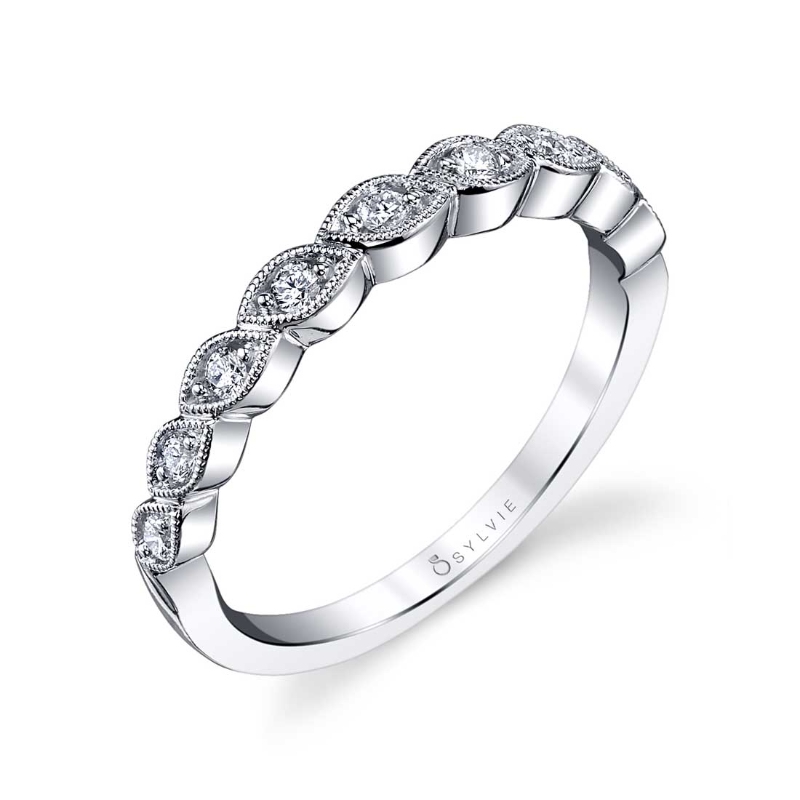 White Gold & Diamond Stackable Wedding Band - Fiona