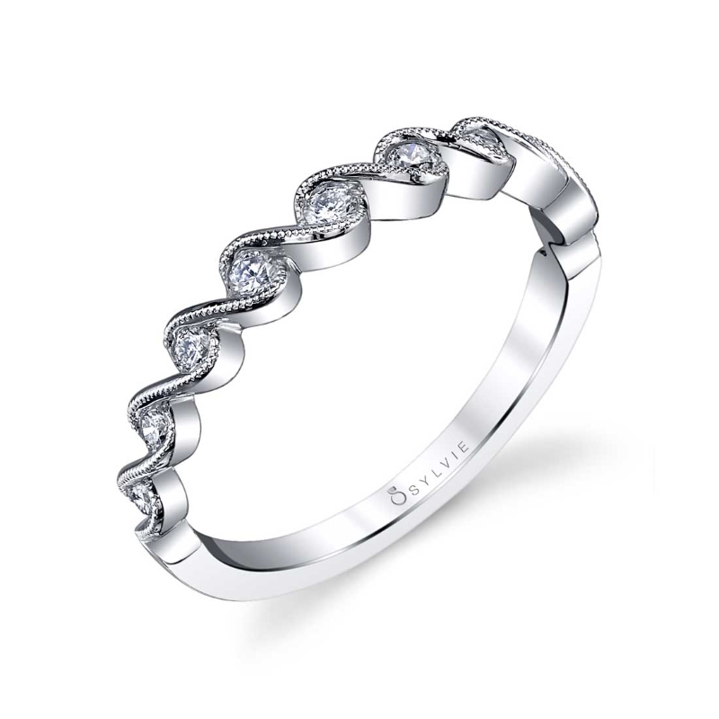 White Gold & Diamond Stackable Wedding Band - H&eacute;l&egrave;na