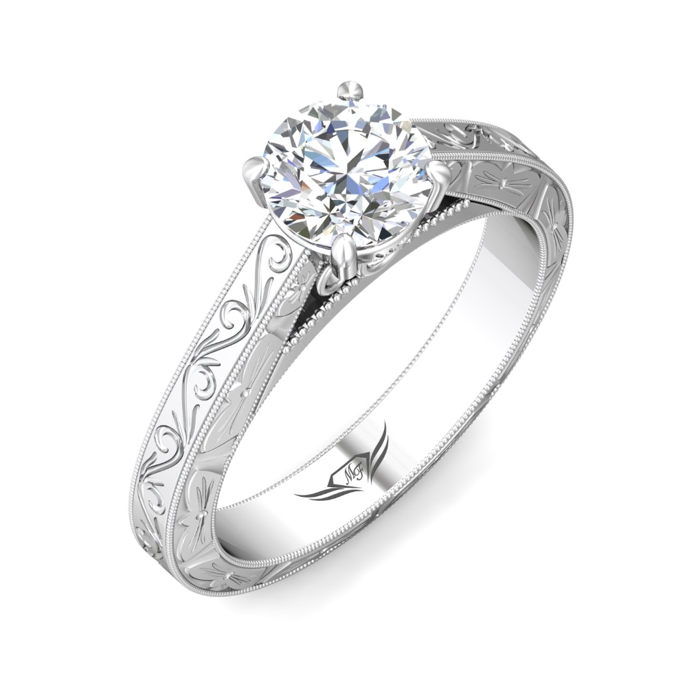 14K White Gold Round Diamond Engagement Ring