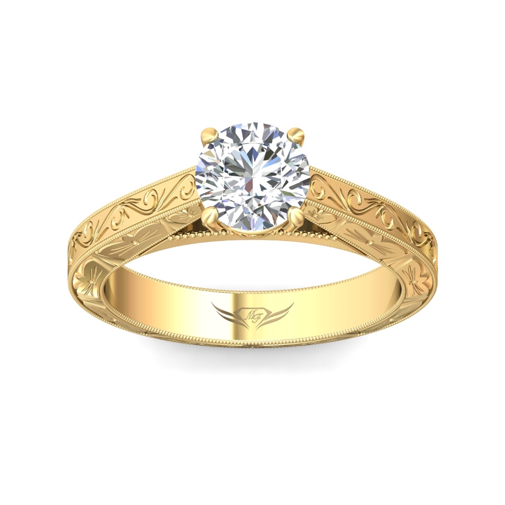 18K Yellow Gold Round Diamond Engagement Ring