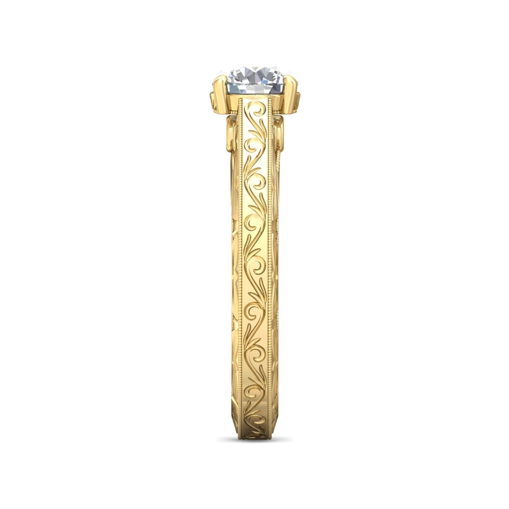 18K Yellow Gold Round Diamond Engagement Ring