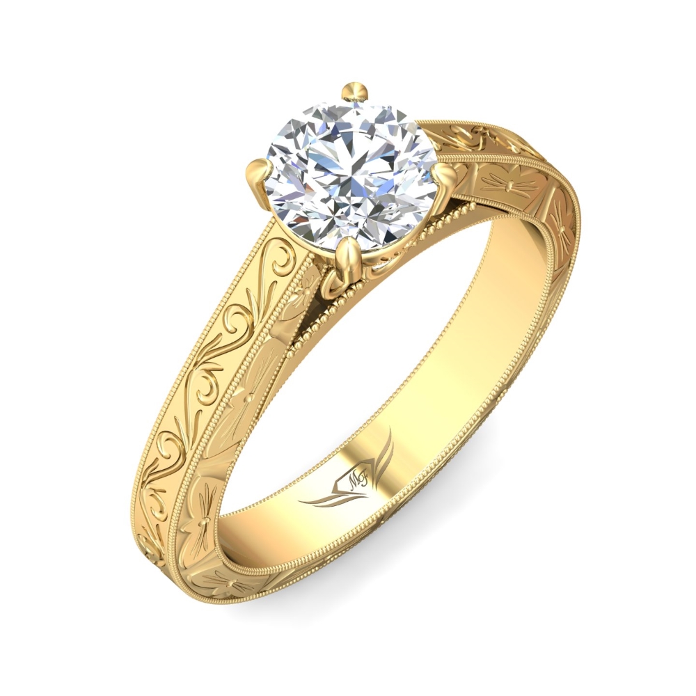 18K Yellow Gold Round Diamond Engagement Ring