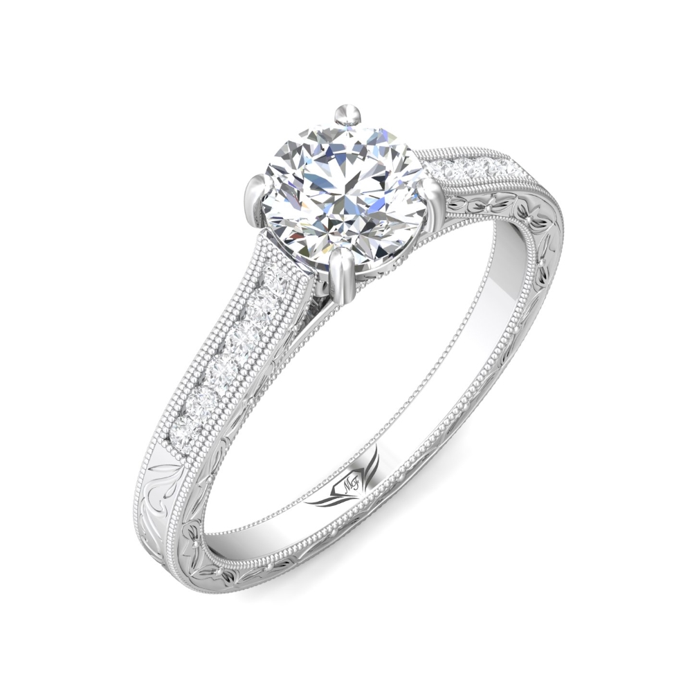 18K White Gold Round Diamond Engagement Ring