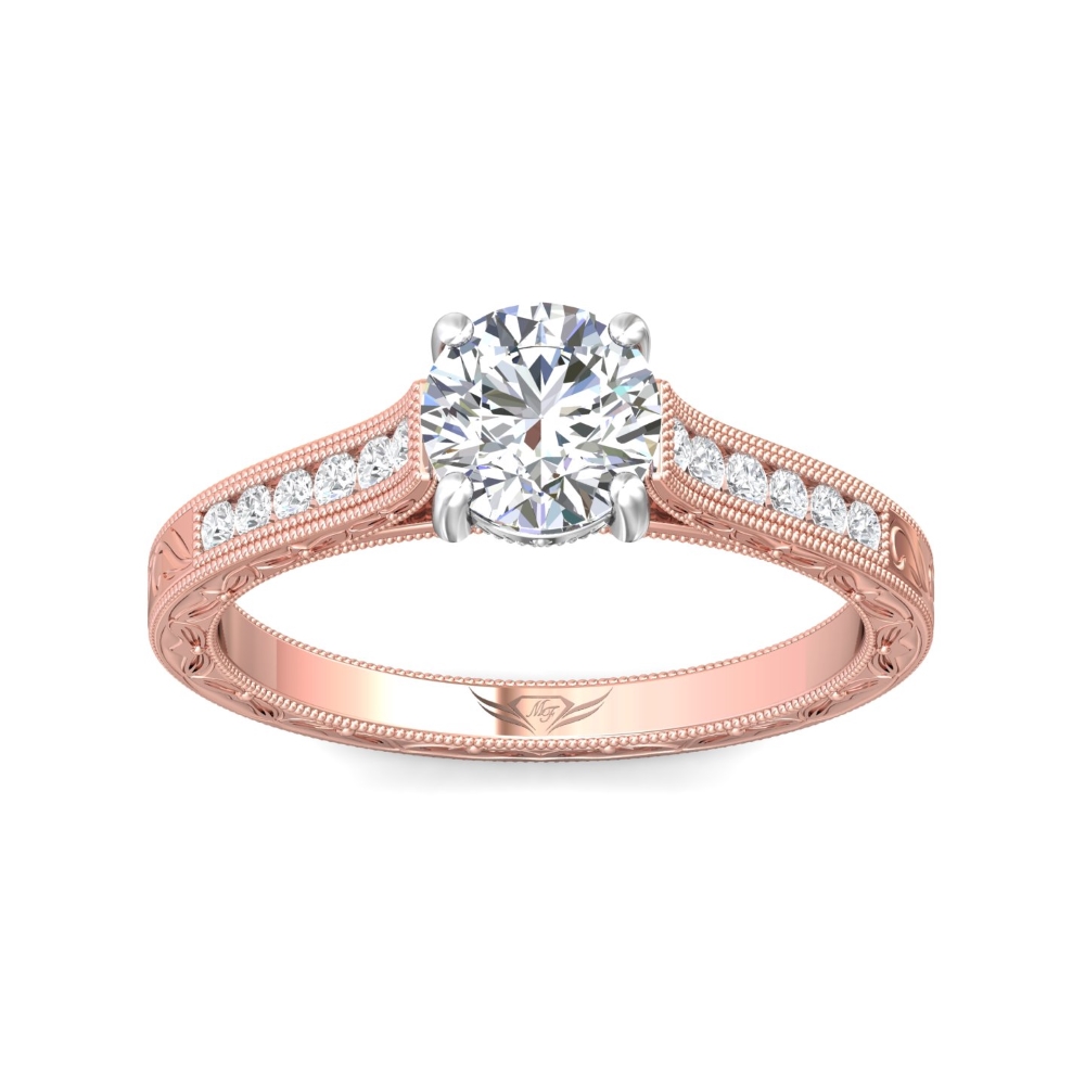 18K Rose and White Gold Round Diamond Engagement Ring