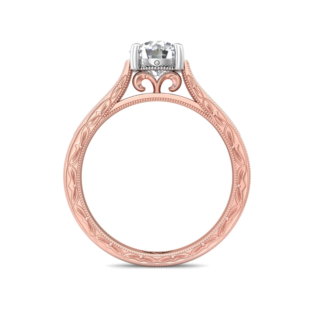 18K Rose and White Gold Round Diamond Engagement Ring