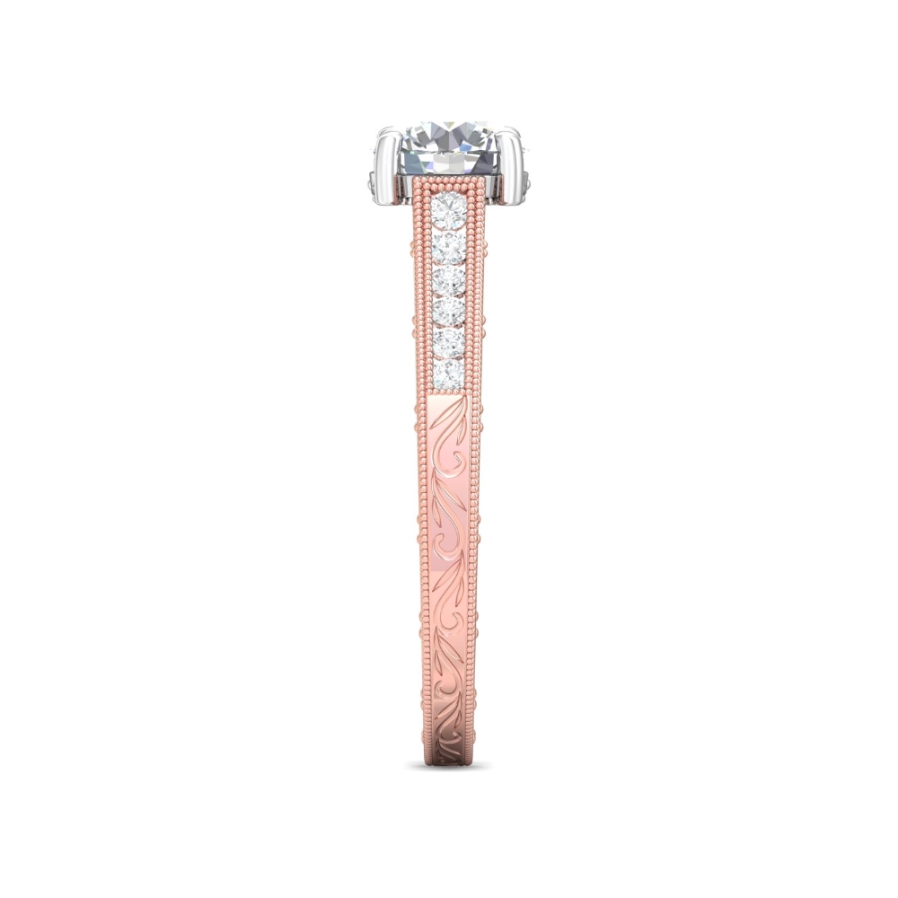 18K Rose and White Gold Round Diamond Engagement Ring
