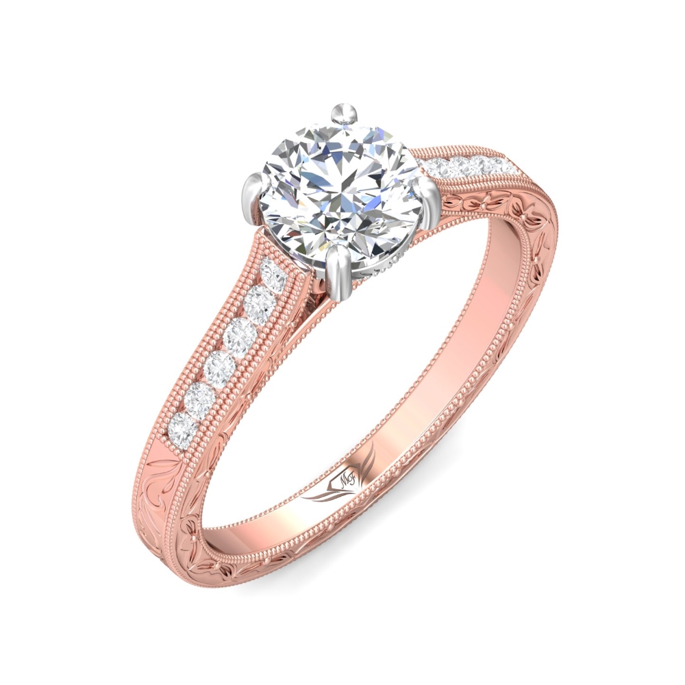 18K Rose and White Gold Round Diamond Engagement Ring