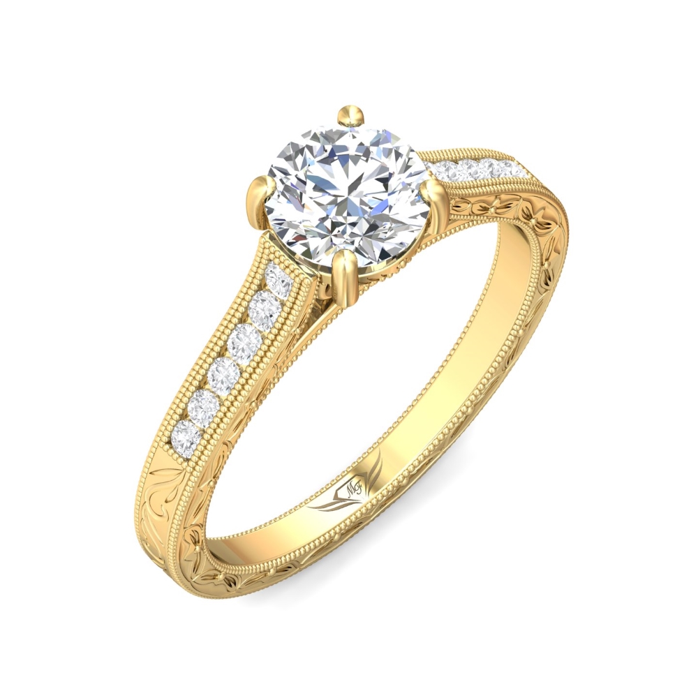 14K Yellow Gold Round Diamond Engagement Ring