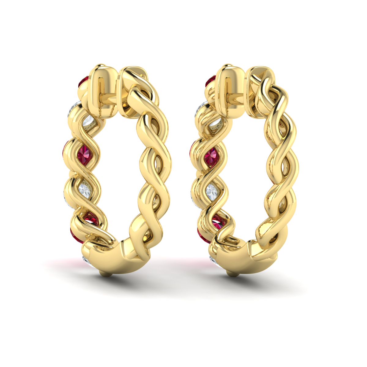 Diamond and Ruby Twist Hoop Earrings
