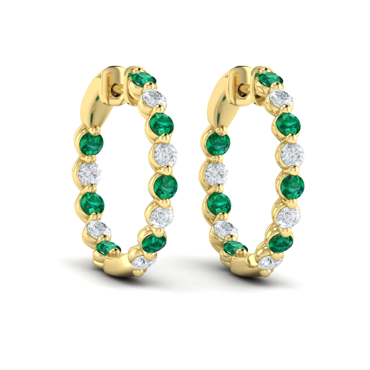 Inside Out Diamond and Emerald Hoop Earrings