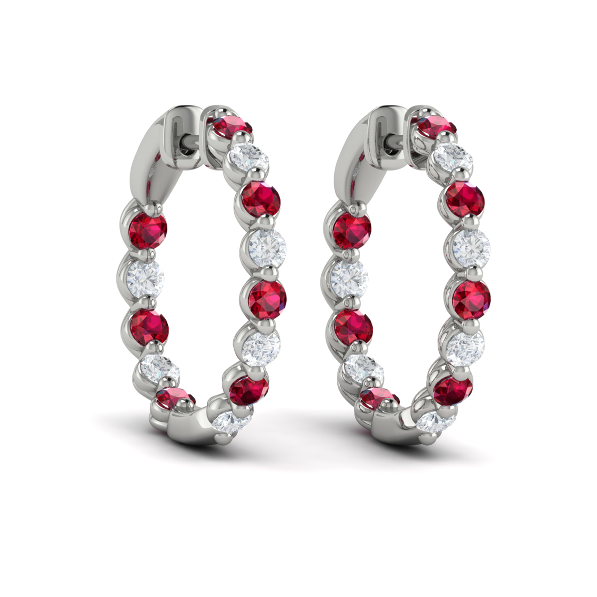 Inside Out Diamond and Ruby Hoop Earrings