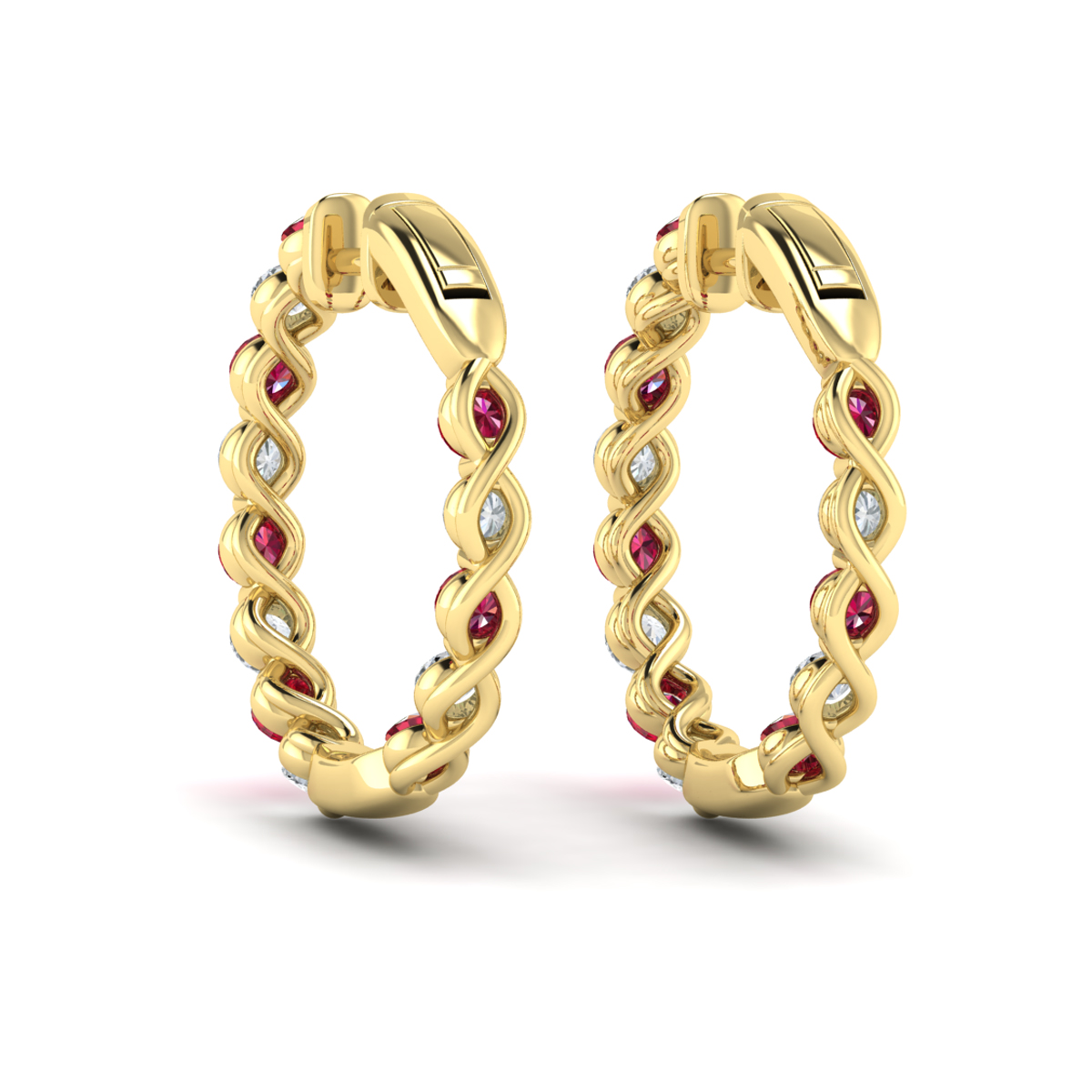 Inside Out Diamond and Ruby Hoop Earrings