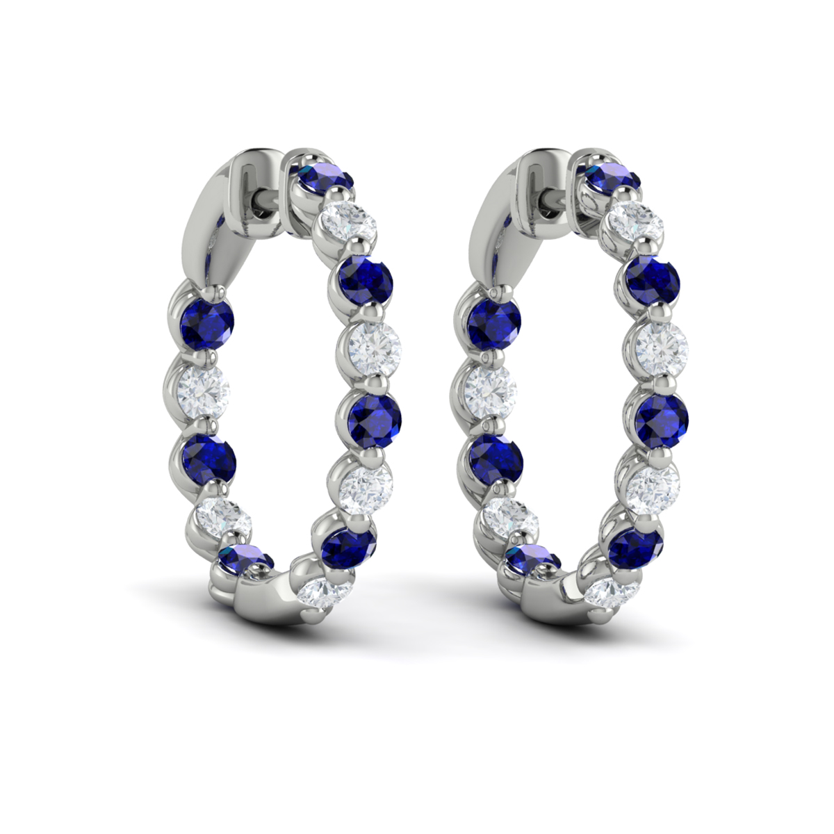 Inside Out Diamond and Blue Sapphire Hoop Earrings