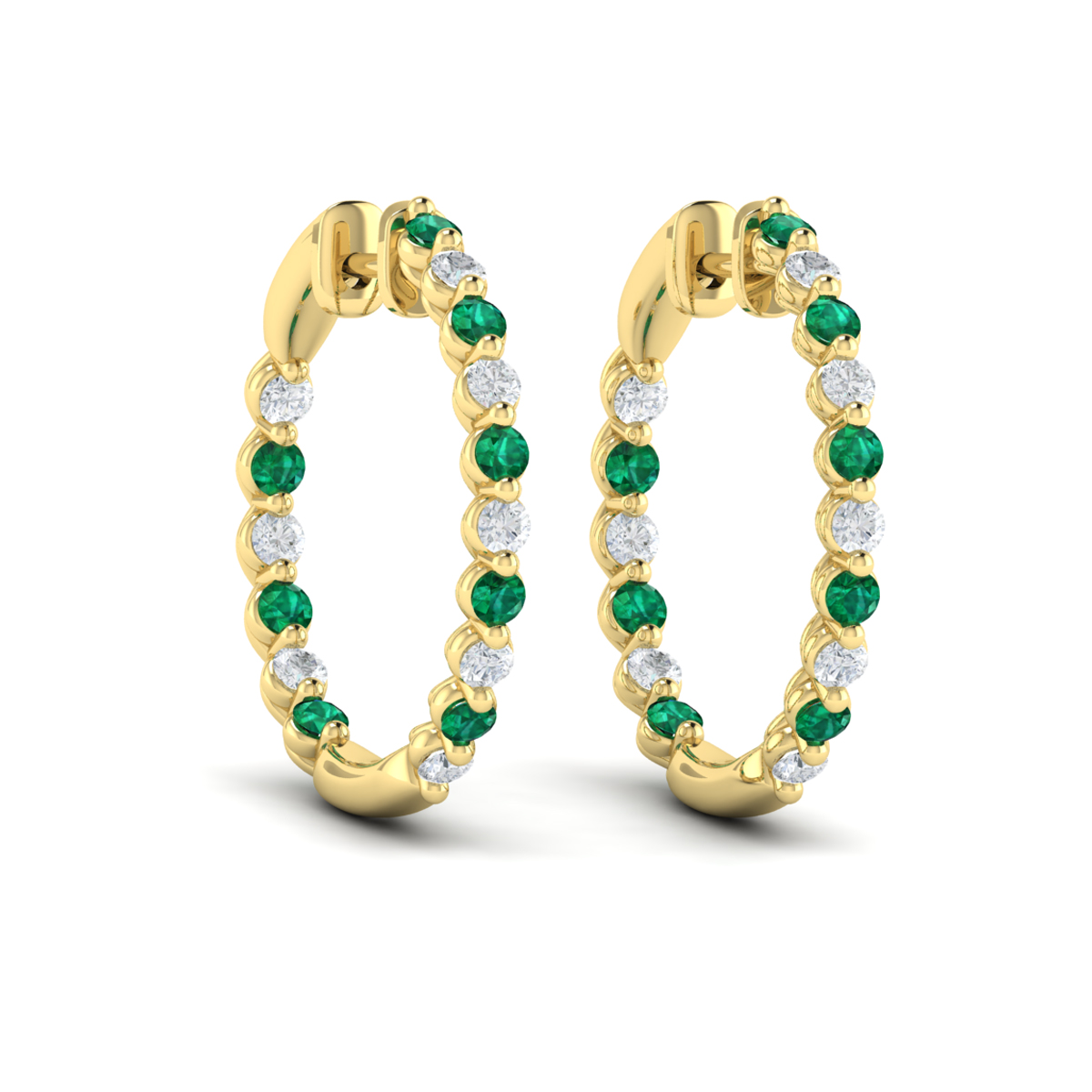 Inside Out Diamond and Emerald Hoop Earrings