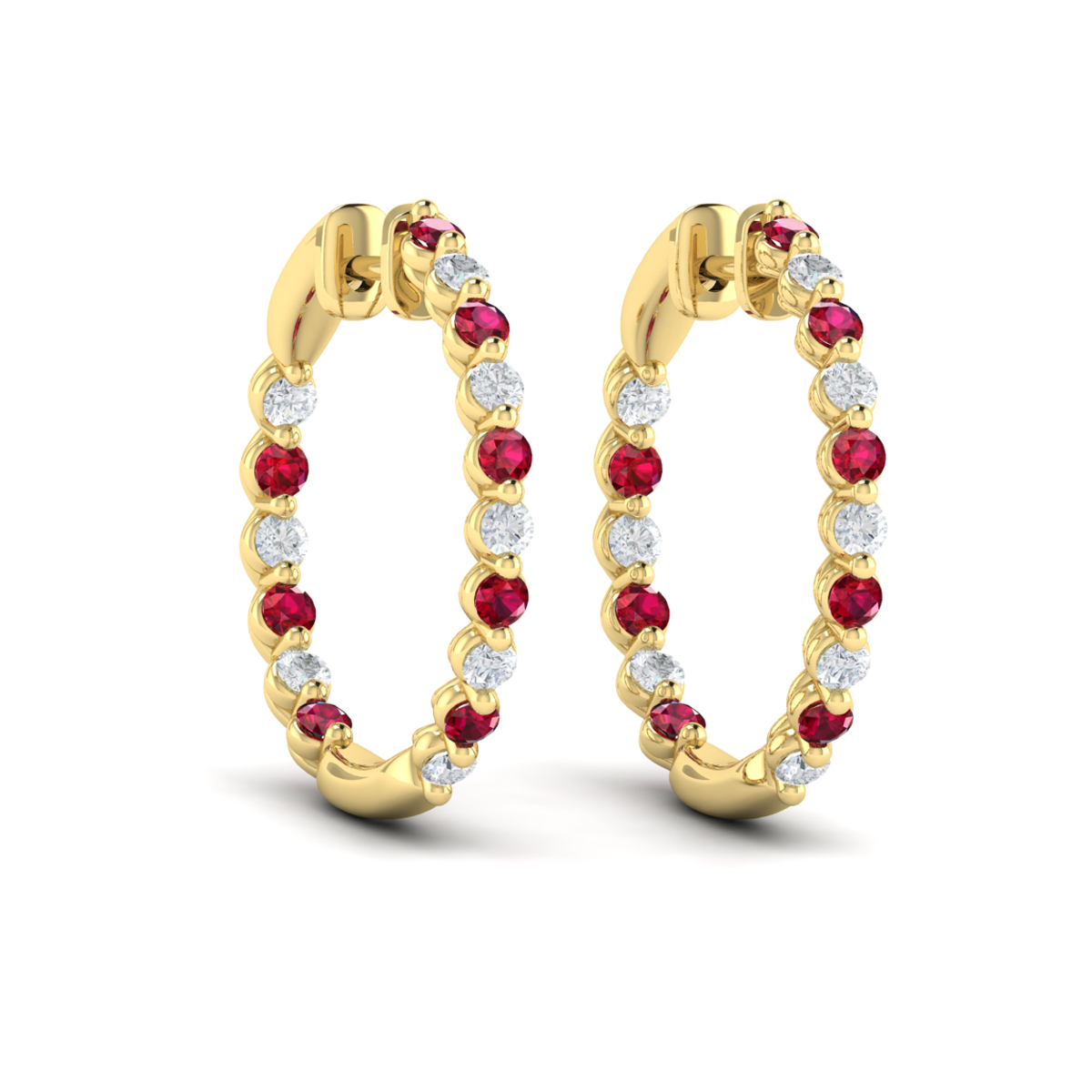Inside Out Diamond and Ruby Hoop Earrings