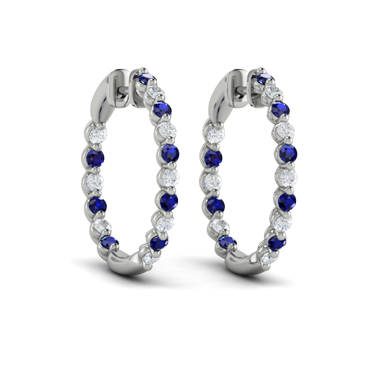 Inside Out Diamond and Blue Sapphire Hoop Earrings