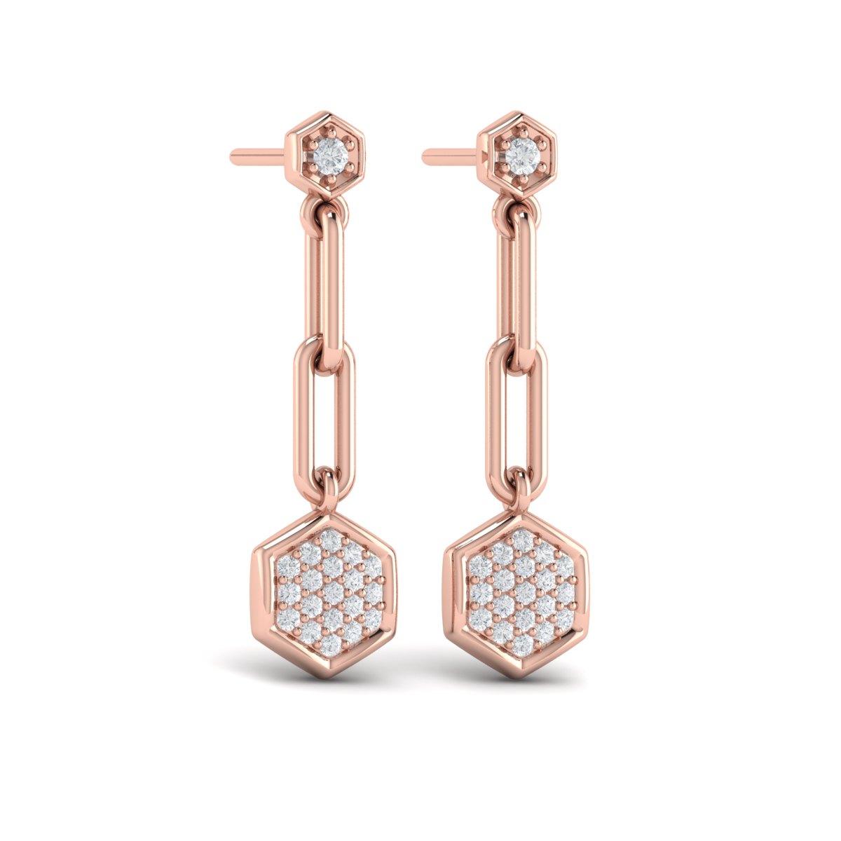 Diamond Honeycomb Link Long Drop Statement Earrings