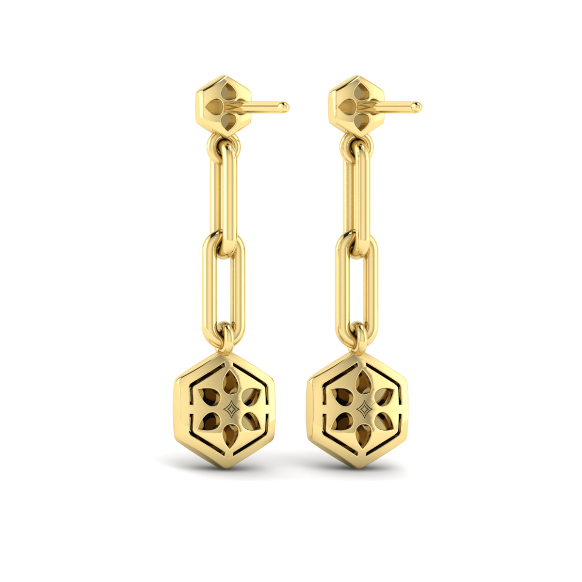 Diamond Honeycomb Link Long Drop Statement Earrings