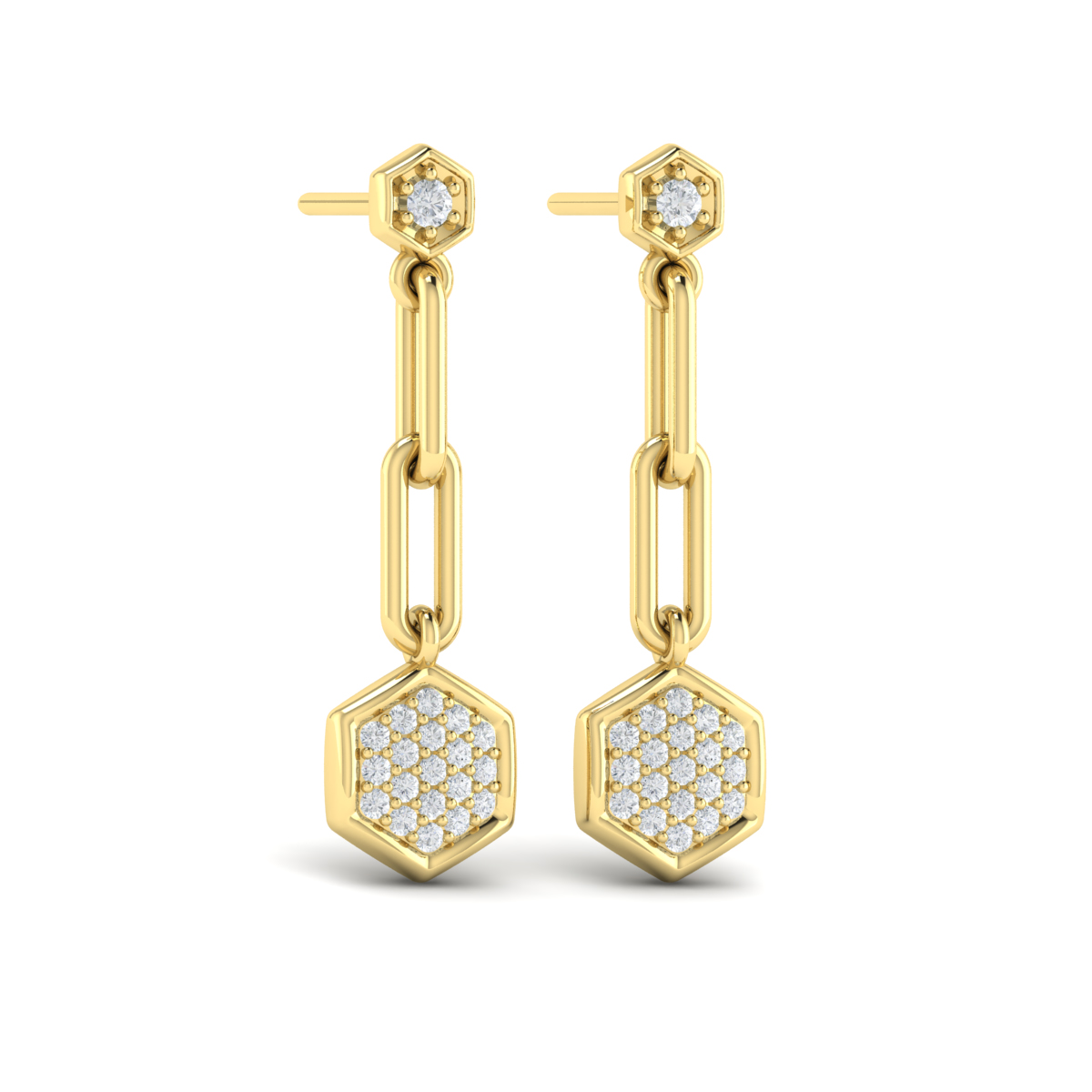 Diamond Honeycomb Link Long Drop Statement Earrings