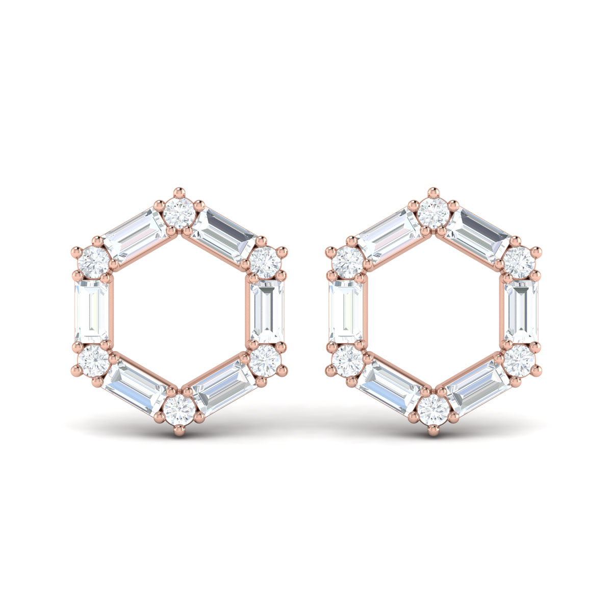 Diamond Baguette Open Honeycomb Stud Earrings