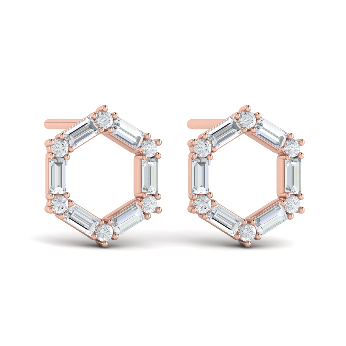 Diamond Baguette Open Honeycomb Stud Earrings