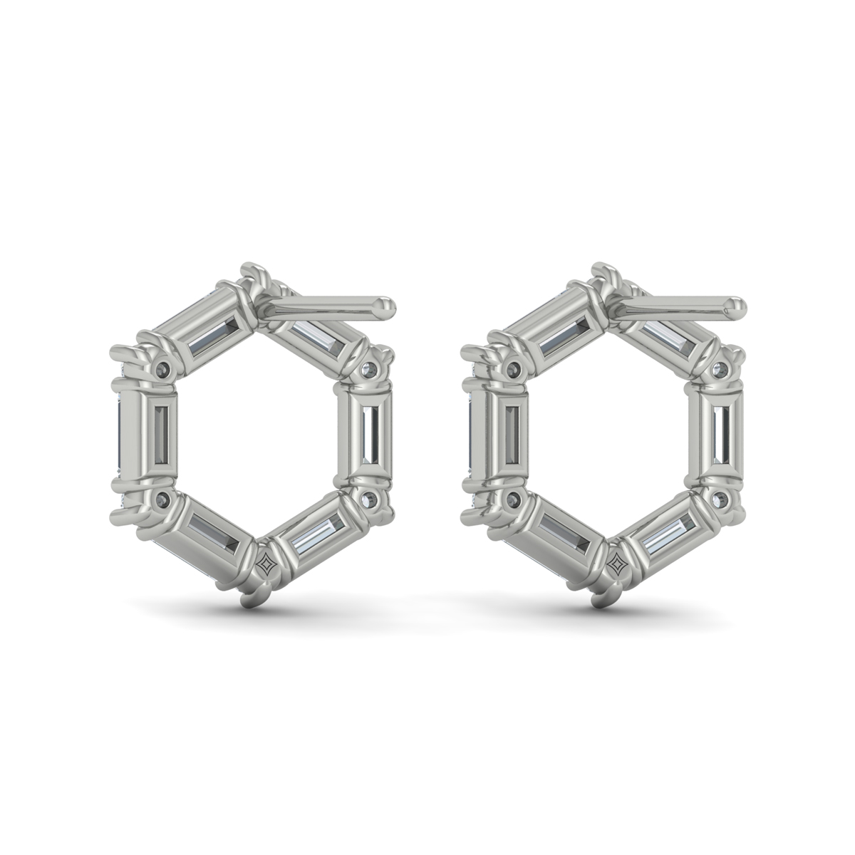 Diamond Baguette Open Honeycomb Stud Earrings