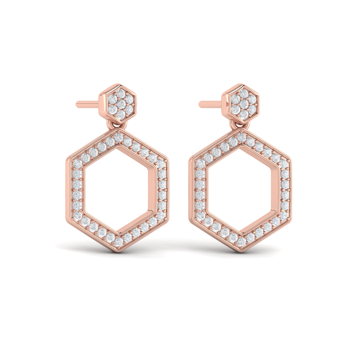 Channel Set Diamond Open Honeycomb Drop Stud Earrings