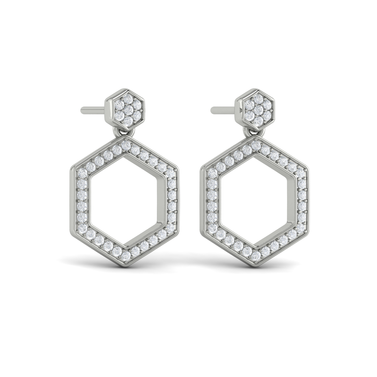 Channel Set Diamond Open Honeycomb Drop Stud Earrings