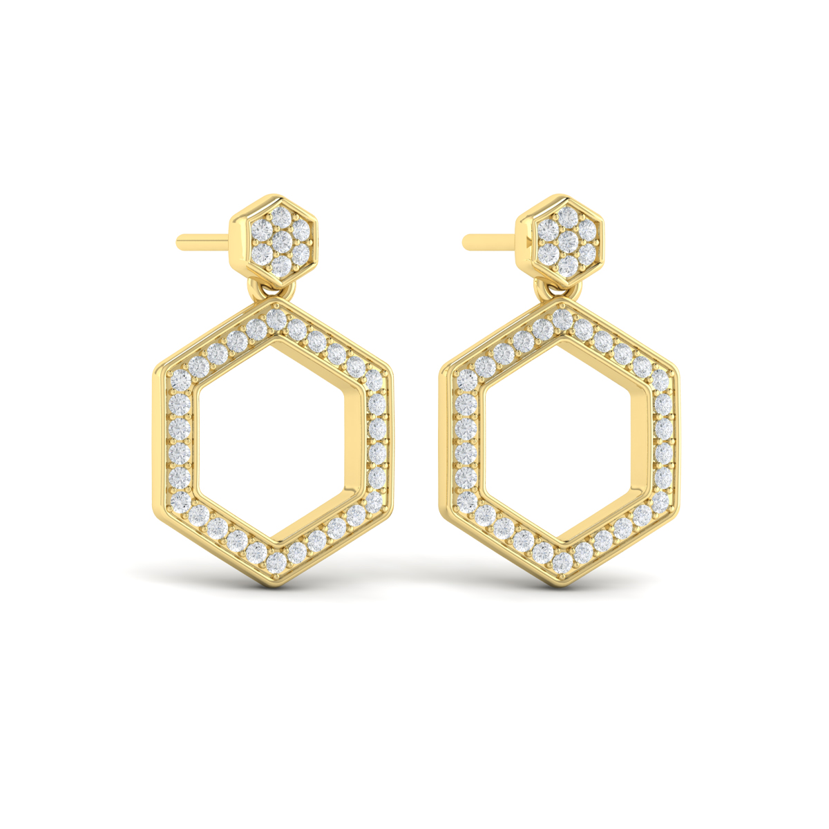 Channel Set Diamond Open Honeycomb Drop Stud Earrings