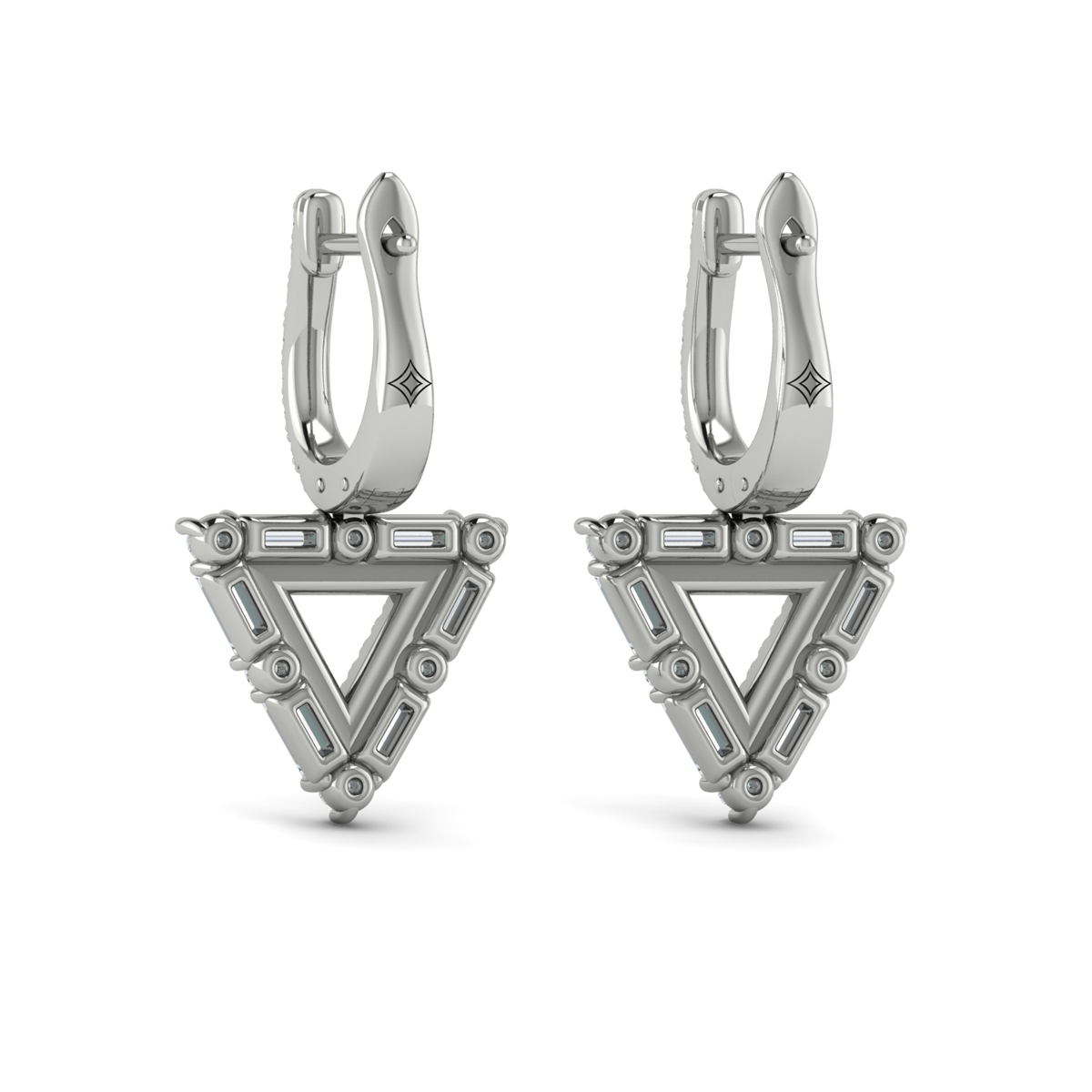 Diamond Baguette Double Trinity Huggie Earrings