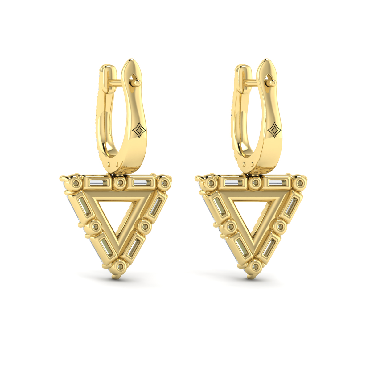 Diamond Baguette Double Trinity Huggie Earrings