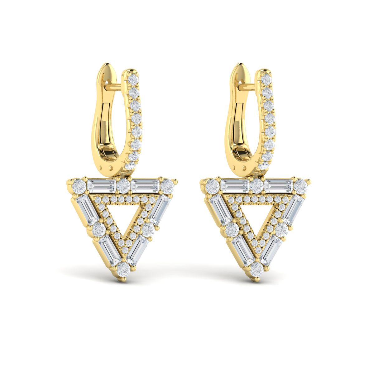 Diamond Baguette Double Trinity Huggie Earrings