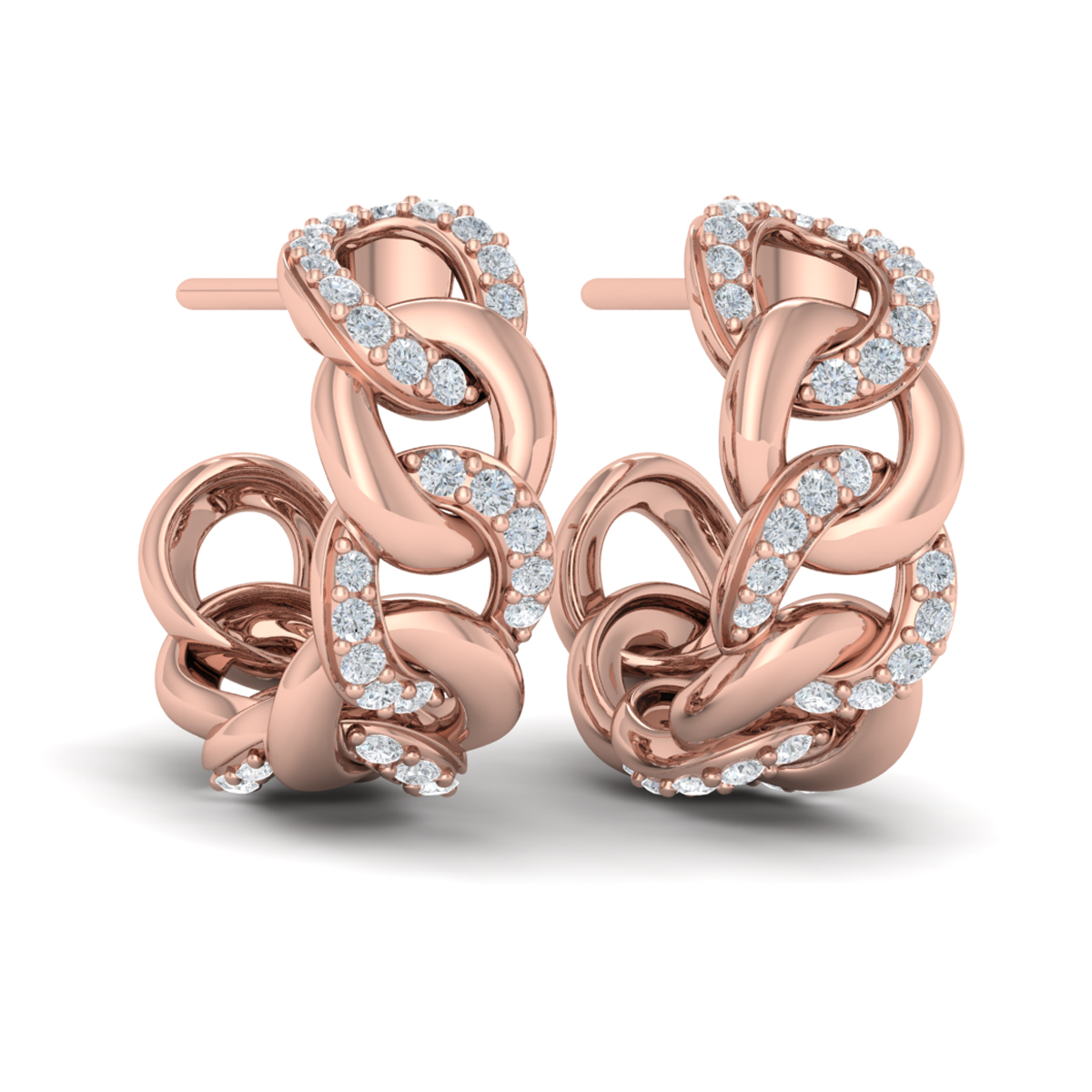Alternating Diamond Link Huggie Hoop Earrings
